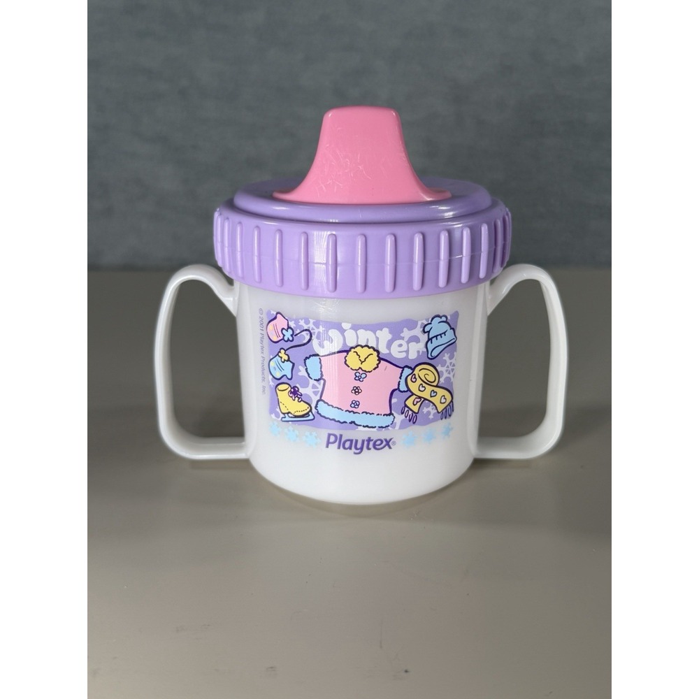 VINTAGE  Playtex 2001 Two Handle Trainer Sippy Cup Pink Girls Winter Summer Y2K